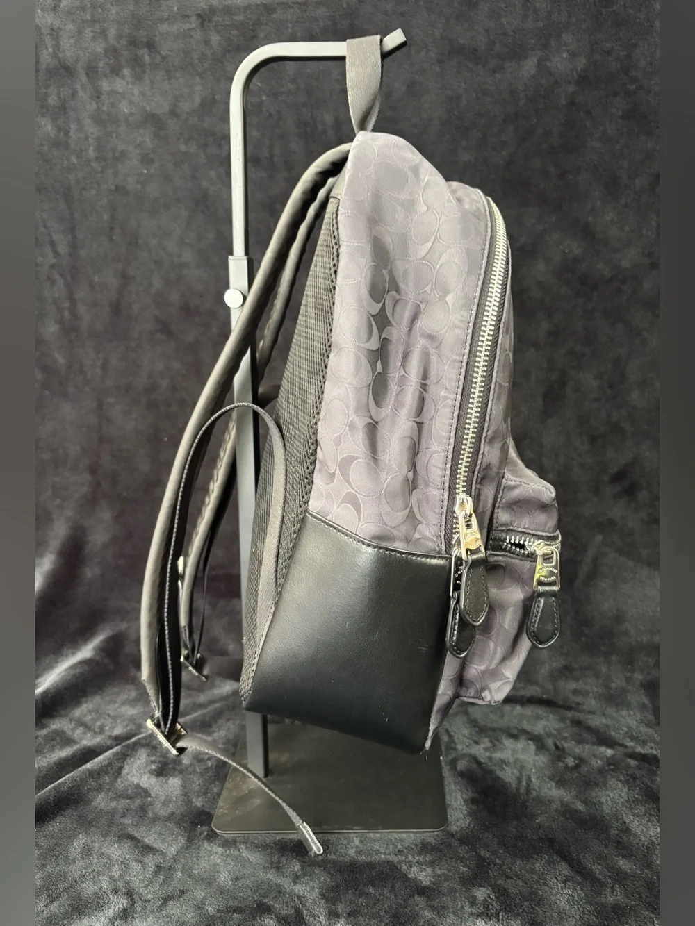 Coach Medium Charlie Backpack Signature Black Nylon Leather F73186